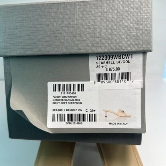 New Authentic- BALENCIAGA Groupie BB Logo Slide Sandal - Seashell/ Gold Size395 - Picture 8 of 14